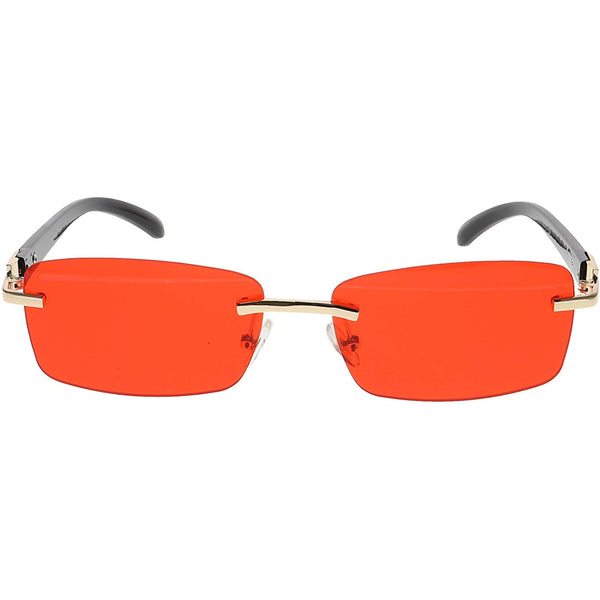 Slim Rimless Rectangular Metal & Wood Art Aviator Sunglasses - Flawless Eyewear