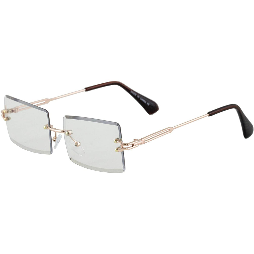 Slim Rimless Rectangular Metal & Wood Art Aviator Sunglasses - Flawless Eyewear