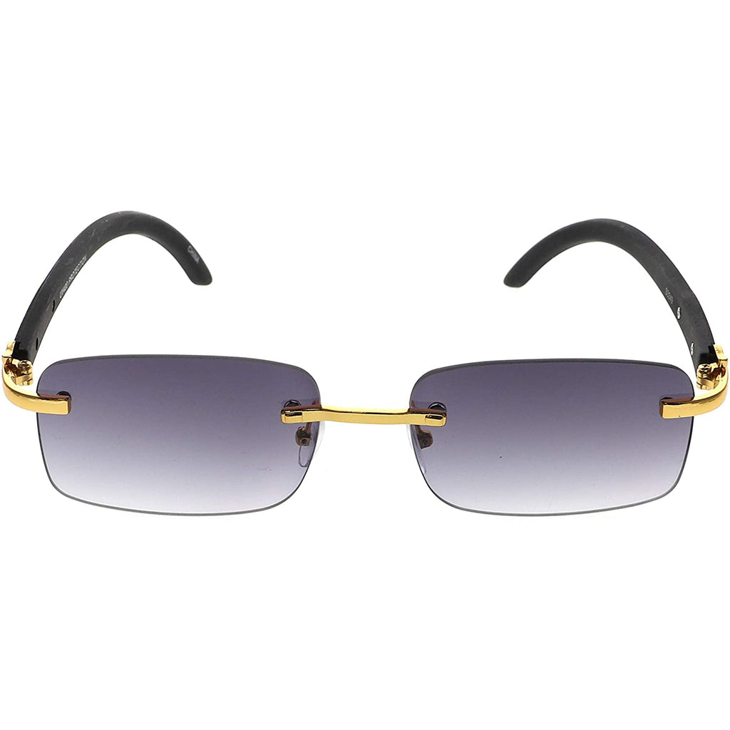 Retro Wood Buffs Vintage Gangster Style Rimless Rectangular Sunglasses - Flawless Eyewear