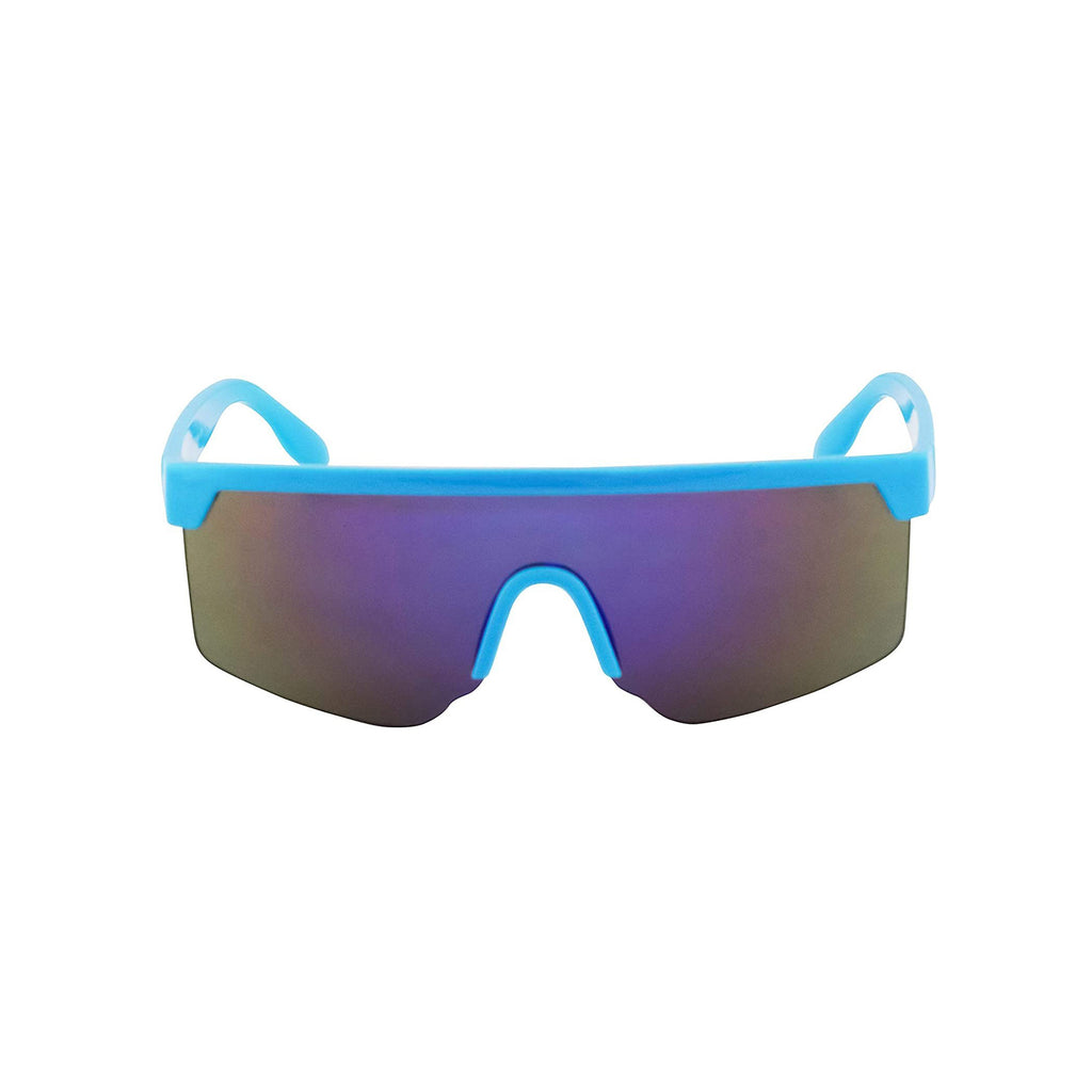 Oversized Semi Rimless Neon Rainbow Mirrored Shield Flat Top Sunglasses - Flawless Eyewear