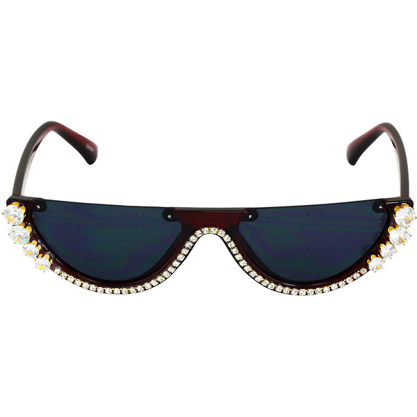 Flat Top Bling Sunglasses Crystal Rhinestone Shades Retro Half Rim Women Eyewear - Flawless Eyewear