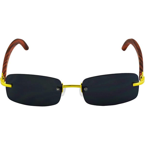 Slim Rimless Rectangular Sunglasses with Metal Wood Print Frame Luxe Dean - Flawless Eyewear
