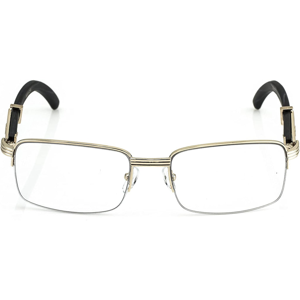 Wood Art Nouveau Vintage Semi Rimless Style Rich Frame Eyeglasses - Flawless Eyewear