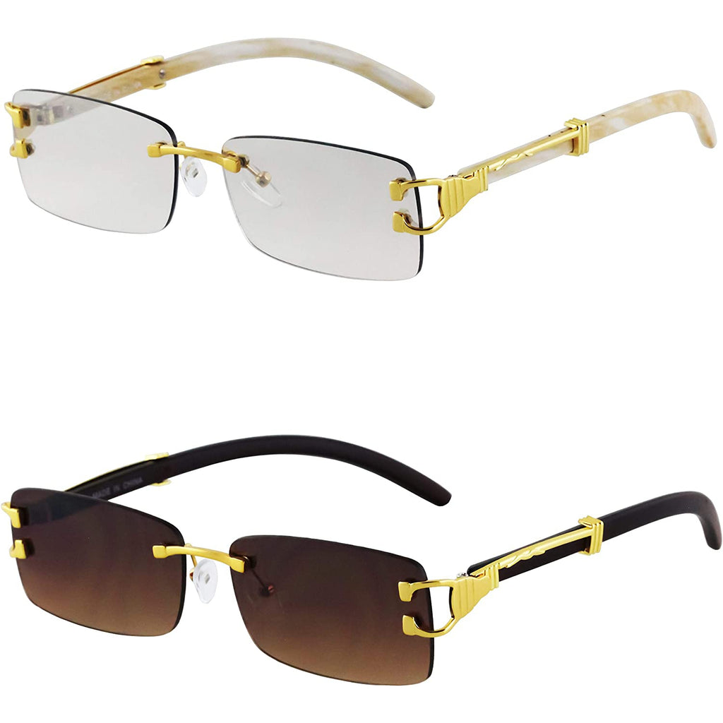Polarized Rectangular Rimless Sunglasses for Mens / Light Adjusting