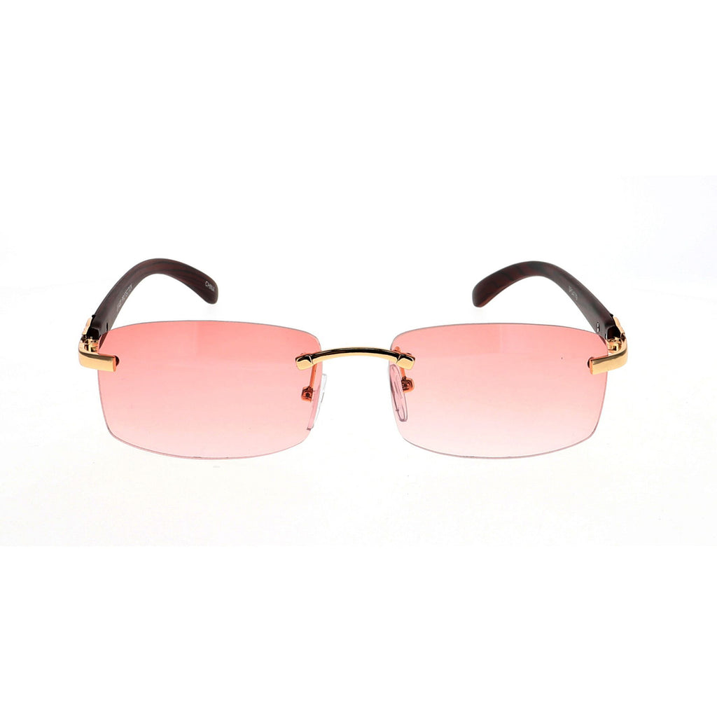 Slim Dean Rimless Sunglasses Rectangular Metal & Wood Art Glasses - Flawless Eyewear