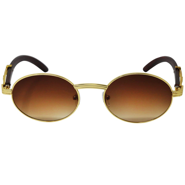 Retro Wood Buffs Vintage Retro Style 90s Gangster Metal Frame Oval Sunglasses - Flawless Eyewear
