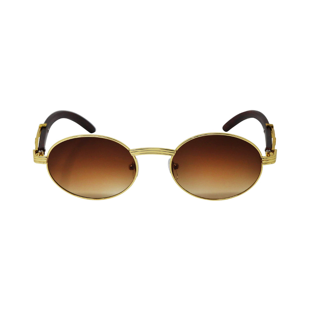 Retro Wood Buffs Vintage Retro Style 90s Gangster Metal Frame Oval Sunglasses - Flawless Eyewear