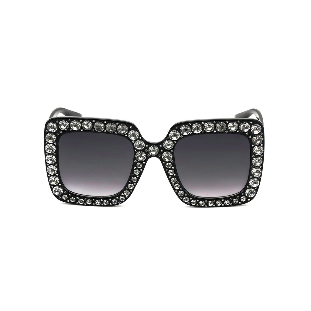 Oversized Square Frame Bling Rhinestone Crystal Design Sunglasses For Women - Flawless Eyewear