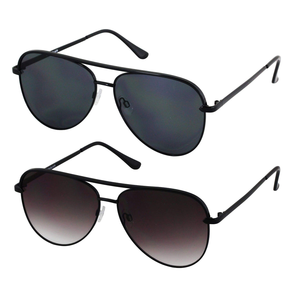 Large Flat Lens Mirror Aviator Sunglasses, Black