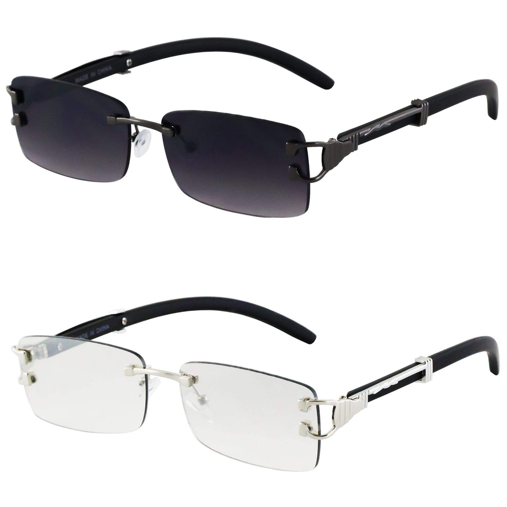 GetUSCart- 3 Pairs Rimless Rectangle Sunglasses Tinted Frameless Eyewear  Vintage Transparent Rectangle Glasses for Women Men (Grey, Tea and Pink)