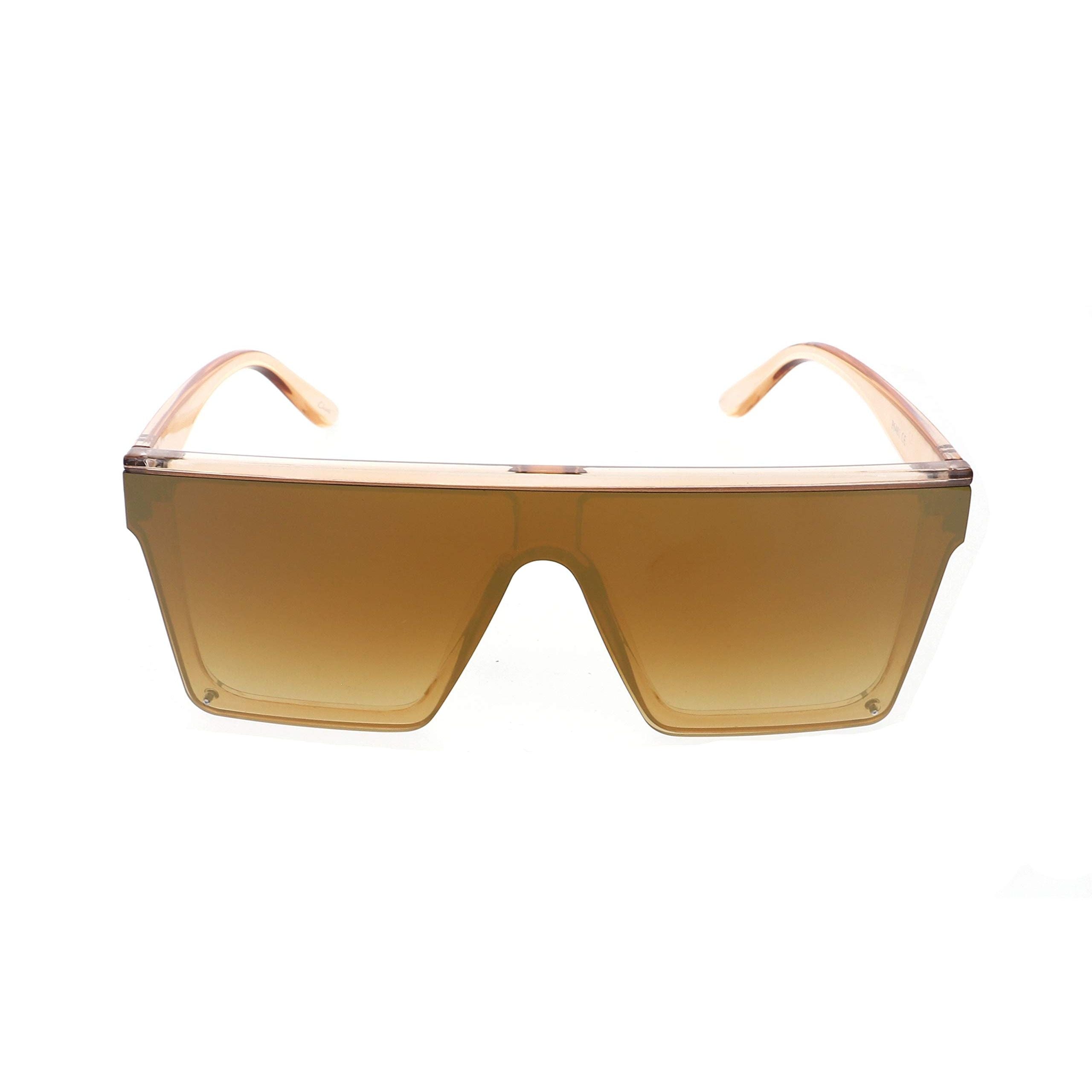unisex Oversized Flat Top Sunglasses, Gold-Brown Mirror