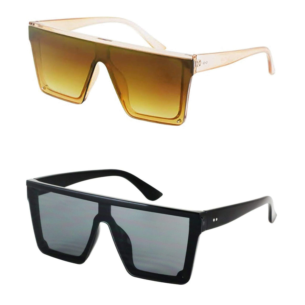 Men Designer Sunglasses Flat Black Lens Oversized Frame Shades