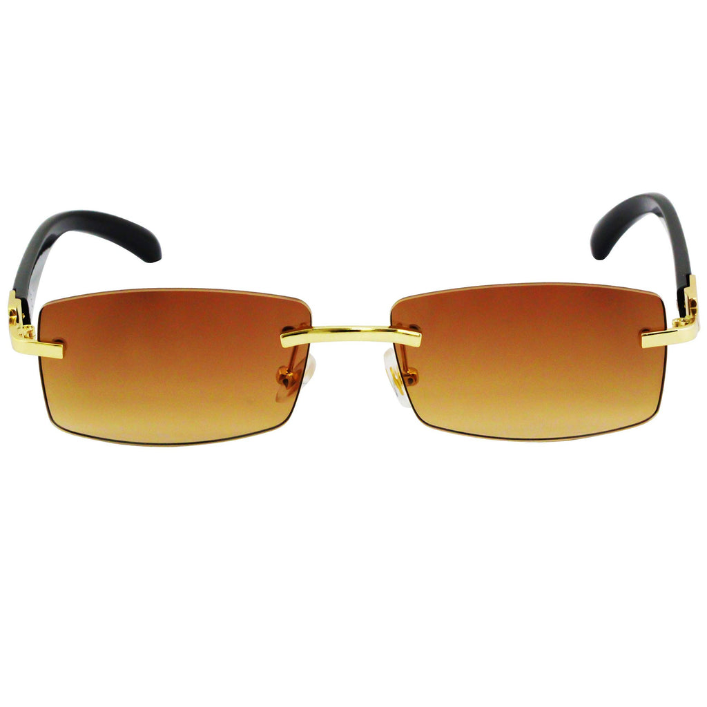Slim Dean Rimless Sunglasses Rectangular Metal & Wood Art Glasses - Flawless Eyewear